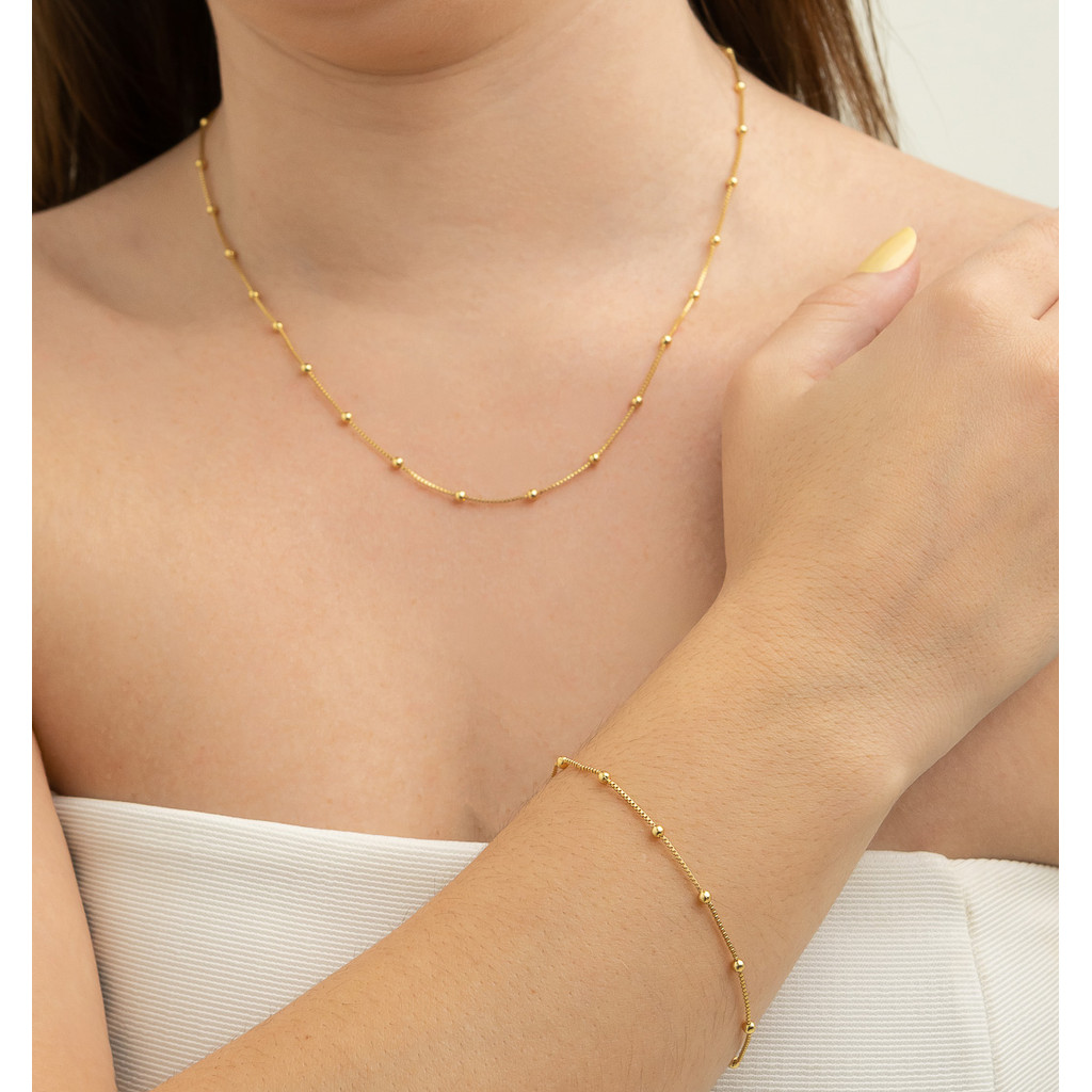 Pulseira com Bolinhas Douradas Banhada a Ouro 18K - D France Semijóias