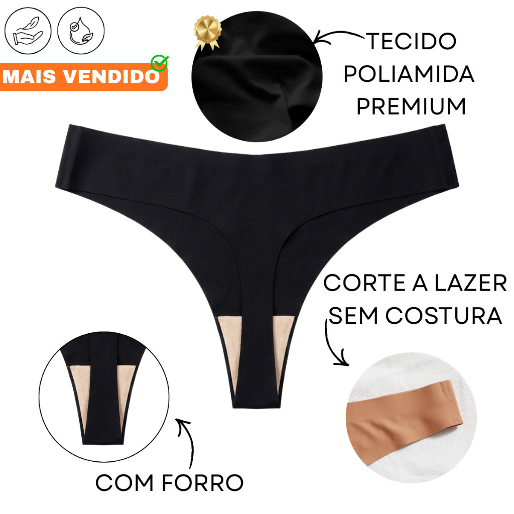 12/10/8/4 Calcinhas Sem Costura Fio Dental Corte a Laser Acabamento Premium