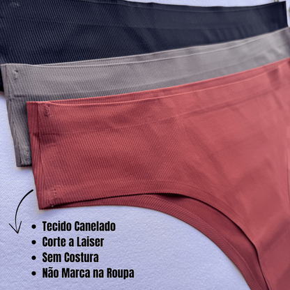 Kit Calcinhas Canelada Corte a Laser Sem Costura Conforto Poliamida Tanga Importada