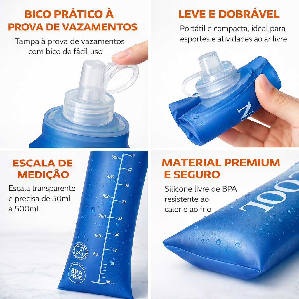 Soft Flask 250ml ou 500ml Garrafa Dobrável para Corrida Academia Bike Trekking
