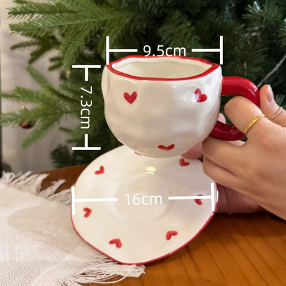 Conjunto de xícara e pires de café cerâmico pintado à mão 300 ml, caneca vintage para café da tarde em casa