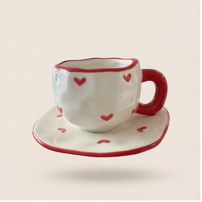 Conjunto de xícara e pires de café cerâmico pintado à mão 300 ml, caneca vintage para café da tarde em casa