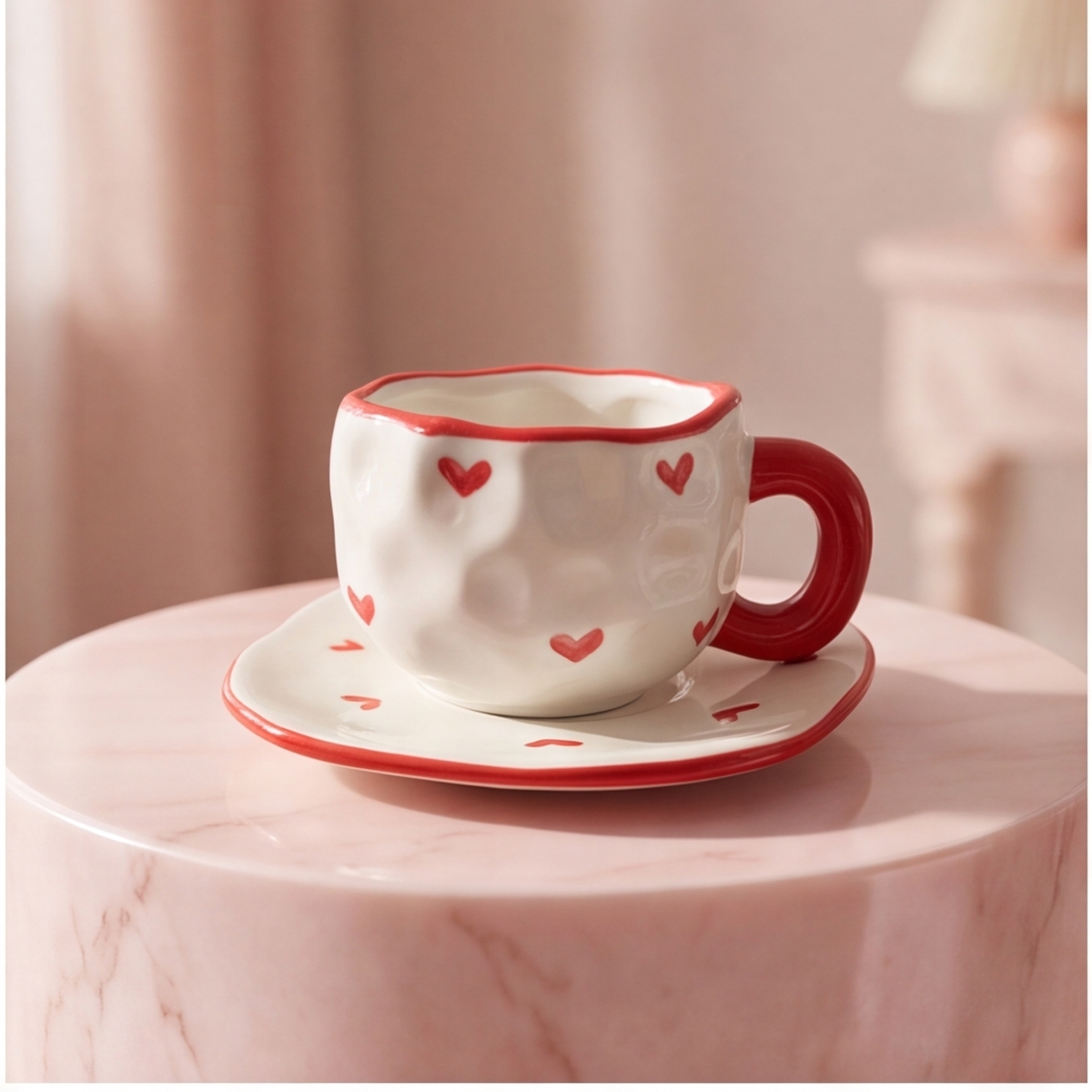 Conjunto de xícara e pires de café cerâmico pintado à mão 300 ml, caneca vintage para café da tarde em casa