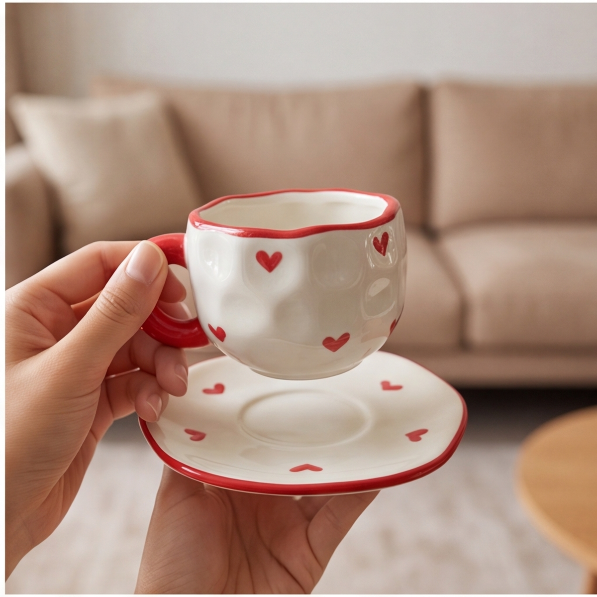 Conjunto de xícara e pires de café cerâmico pintado à mão 300 ml, caneca vintage para café da tarde em casa