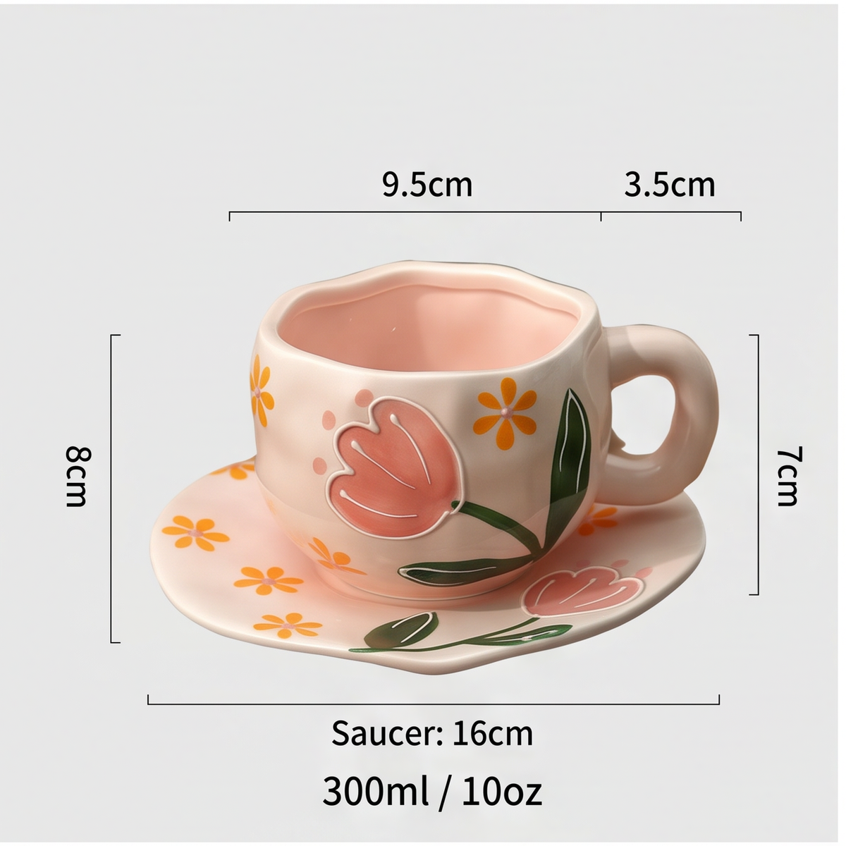 Conjunto De Xícara E Pires De Café De Cerâmica Pitada À Mão , Caneca Com Estampa Floral De Alta Estética Para Chá Da Tar
